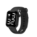 Minimalist black LED digital watch with silicone strap and square rounded screen - Black
