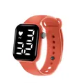 Minimalist digital sports watch with coral pink silicone strap and black LED display - Orange
