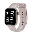Minimalist LED digital watch with soft silicone strap and round rectangular dial - Beige