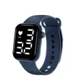 Montre de sport numérique bleu marine avec écran LED carré et bracelet silicone - Bleu gris