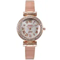Orologio da donna oro rosa con cinturino a maglia e lunetta con strass scintillanti - Cinturino Maglia Oro Rosa Quadrante Romano
