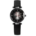 Detail of multi-faceted prism glass and black sunburst dial with rose gold hands - Black