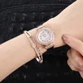 Montre femme or rose avec lunette en strass et bracelet assorti avec pendentif étoile - Montre + Bracelet / Noir
