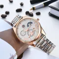 Men's RONATA watch with Roman numerals, moon phase, and gold-silver steel strap - Rose Gold Case White Dial Steel Strap