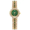 Reloj de cuarzo dorado con esfera verde esmeralda y pavé de pedrería brillante - Dorado Circonita Verde