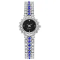 Reloj de cuarzo plateado para mujer con esfera de cielo estrellado y correa con diamantes - Reloj / Plateado/Circonita Azul
