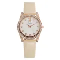 Orologio da donna al quarzo beige con cassa in metallo oro rosa decorata con strass - Beige
