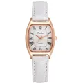 Women's tonneau quartz watch with rose gold case and white crocodile pattern leather strap - White