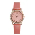 Fashionable women's quartz watch with pink leather strap and diamond-encrusted bezel - Pink