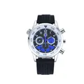 Orologio sportivo cronografo da uomo con cinturino in silicone nero e quadrante nero - Cassa Argento Quadrante Blu Cinturino Nero