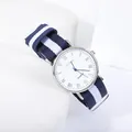 Montre à quartz Geneva avec cadran romain blanc et bracelet en nylon NATO rayé bleu - Cadran Blanc Bracelet Bleu Blanc Bleu