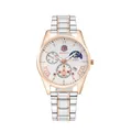 Orologio da uomo business bicolore in acciaio con fasi lunari e datario completo - Cassa Oro Rosa Quadrante Bianco Cinturino in Acciaio