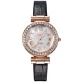 Orologio al quarzo da donna con numeri romani e cinturino in pelle nera - Nero