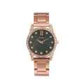 Fashion rose gold women's quartz watch with rhinestone bezel and sunray dial - Green