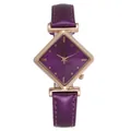 Fashionable women's watch with purple diamond-shaped dial and rose gold metal case - Purple