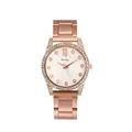 Elegant rose gold women's quartz watch with sparkling rhinestones and metal strap - White