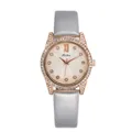 Women's quartz watch with champagne sunburst dial, crystal bezel and silver-grey leather strap - Gray