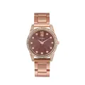Fashion rose gold women's quartz watch with sparkling crystal bezel and brown dial - Red