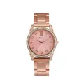 Montre quartz femme en or rose élégante avec lunette diamantée et cadran rose soleil - Rose