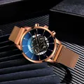 Dettaglio del cinturino in maglia milanese oro rosa e quadrante multifunzione Geneva - Oro rosa