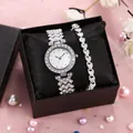 Set orologio da donna argento e bracciale a cuore con strass scintillanti in confezione regalo - Orologio Argento E Bracciale Cuore Con Confezione