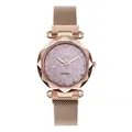 Damen-Quarzuhr in Roségold mit lila Glitzer-Zifferblatt und Milanaise-Armband - Rosa