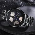 Detailed close-up of a racing rim dial with electric blue hands on a matte black watch - Blue