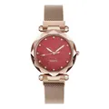 Orologio da donna in oro rosa con quadrante rosso stellato e cinturino magnetico - Rosso