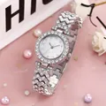 Elegant silver watch set with sparkling rhinestones and white mother-of-pearl dial - Silver Watch