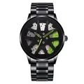 Men's sport watch with black steel strap and green 3D car wheel rim hub dial design - Green