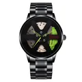 Detailed macro of a car wheel hub style watch face with neon green brake calipers - Green