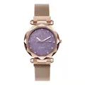 Orologio al quarzo oro rosa con quadrante cielo stellato viola e strass su cinturino mesh - Viola