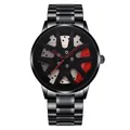 Fashionable men's watch featuring a black sports car wheel hub dial and steel strap - Red