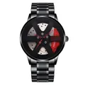 Men's sports watch with 3D car wheel rim hub dial and red brake caliper detail - Red