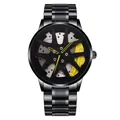 Detail of a racing-style watch featuring a black car wheel rim dial and a yellow brake caliper - Yellow