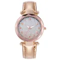 Elegant rose gold women's watch with silver glitter dial and bronze faux leather strap - Watch Only / Rose Gold