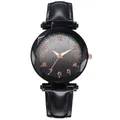 Women's quartz watch with black patent leather strap and silver glitter starry dial - Watch Only / Black