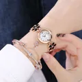 Elegante set orologio da donna in oro rosa con bracciale floreale e ciondolo a stella - Con Bracciale / Nero