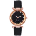 Elegant women's quartz watch with black starry dial and rose gold metal casing - Black