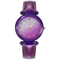 Elegant purple star dial quartz watch for women with glitter gradient and leather strap - Watch Only / Purple