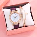 Gros plan sur la montre Amadi violette et le bracelet étoile en boîte cadeau - Violet + Bracelet + Boîte