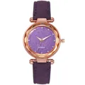 Detail of purple starlight dial with rhinestone markers and rose gold textured bezel - Purple