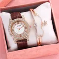 Dettaglio dell'orologio Amadi oro rosa con quadrante in cristallo e bracciale a stella - Orologio E Bracciale Con Scatola / caffè