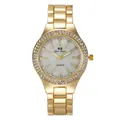Elegante orologio al quarzo dorato da donna con strass e quadrante in madreperla - Oro