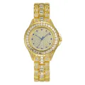 Orologio da donna dorato di lusso con pavé di cristalli e accenti blu nel quadrante - Oro