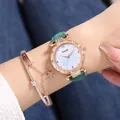 Coffret montre quartz femme et bracelet avec bracelet vert et boîtier diamant or rose - Montre Verte + Bracelets