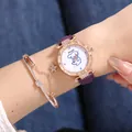 Elegant rose gold women watch with purple strap and matching star bracelet set - Purple + Bracelet