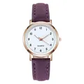 Mode minimalistische Quarzuhr mit lila mattem Lederarmband und roségoldenem Gehäuse - Lila