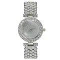 Reloj de cuarzo plateado para mujer con cristales incrustados y esfera redonda minimalista - Plateado