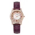 Dettaglio della cassa oro rosa con lunetta in cristallo e cinturino in pelle viola - Viola